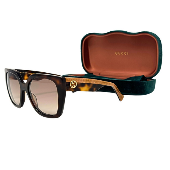 Gucci Sunglasses GG Logo Glitter Havana Hollywood Oversize Square Gradient Brown - Picture 11 of 13
